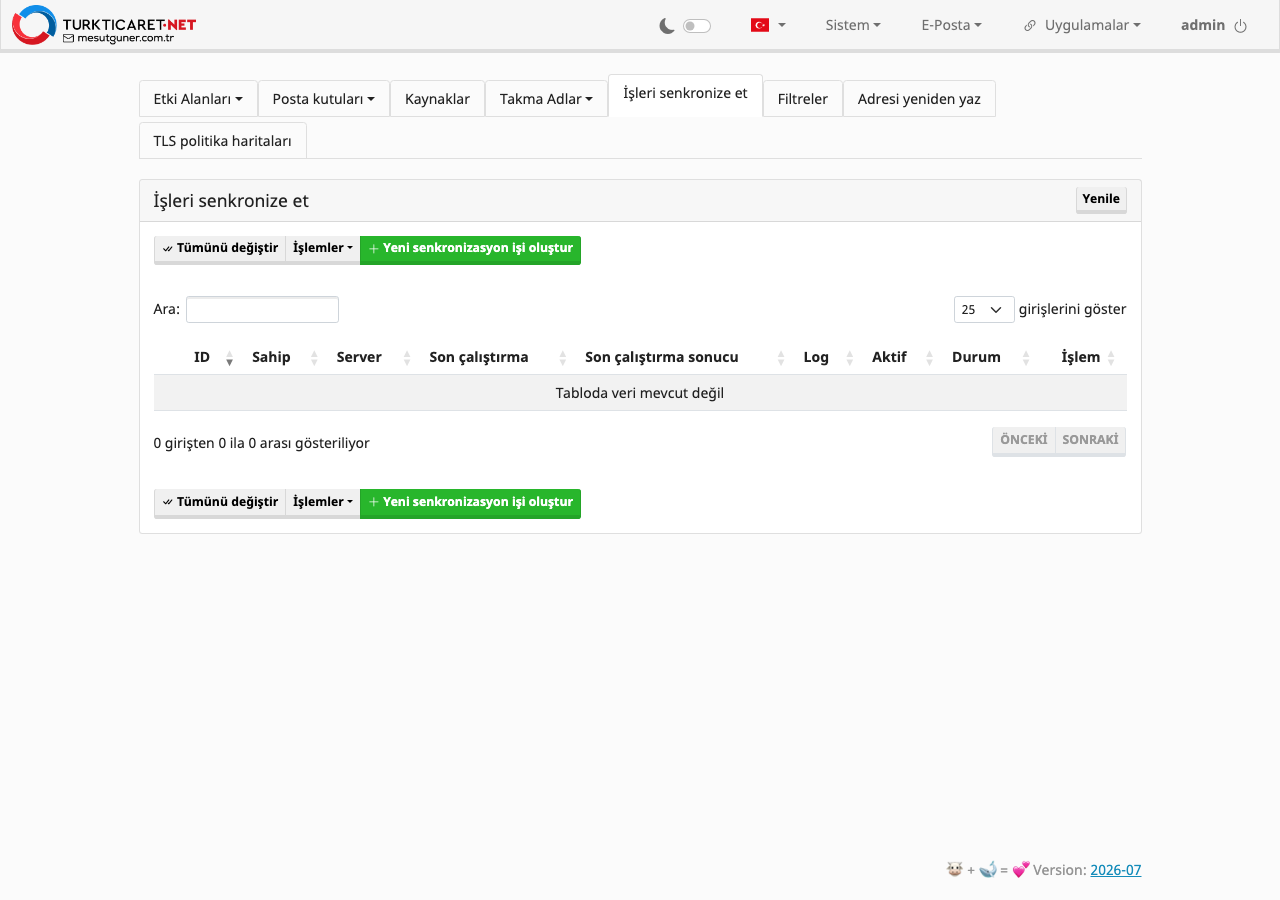 İşleri senkronize et sekmesi